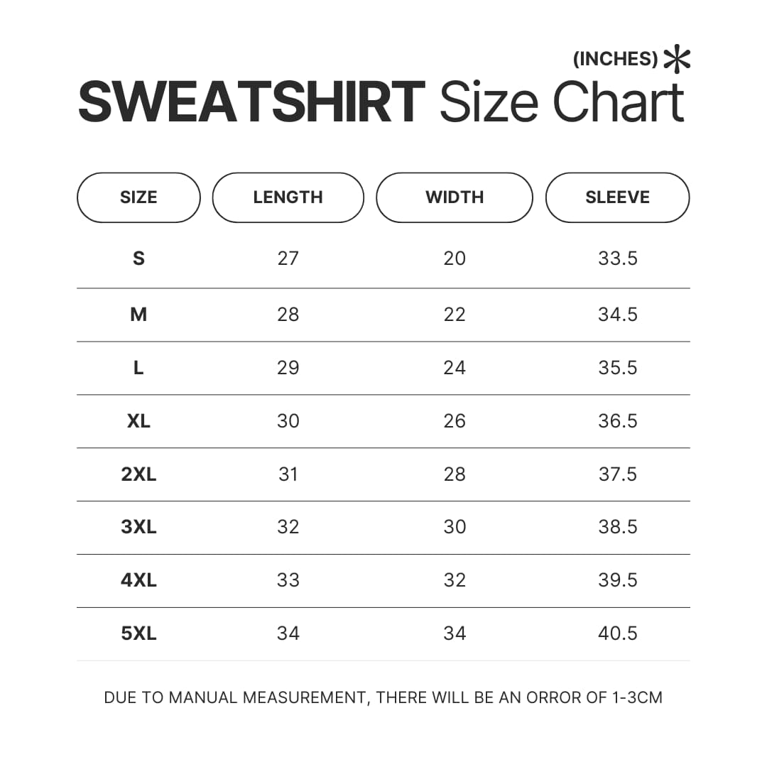 Sweatshirt Size Chart - Parkway Drive Shop